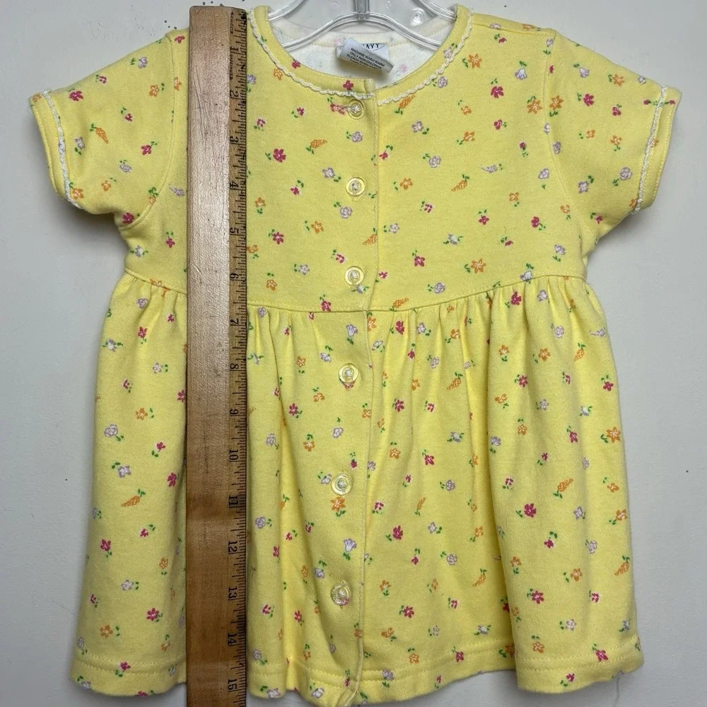 Vintage Y2K Old Navy Short Sleeve Yellow Floral Summer Spring Sun Dress 3-6 M